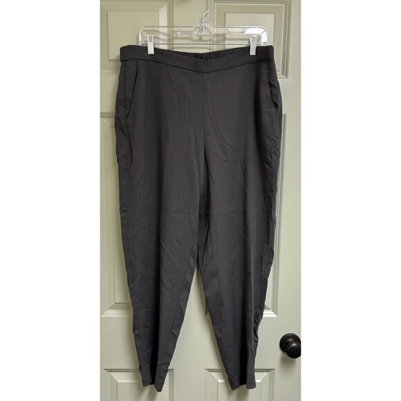 EILEEN FISHER Gray Woven Tencel Grain Pants Large Tapered Ankle Leg Classic Work - Picture 2 of 16